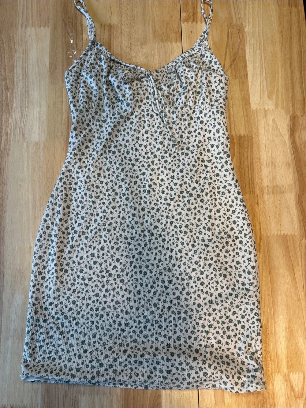 Le Lis White Camisole Slip Dress with Green Floral Print